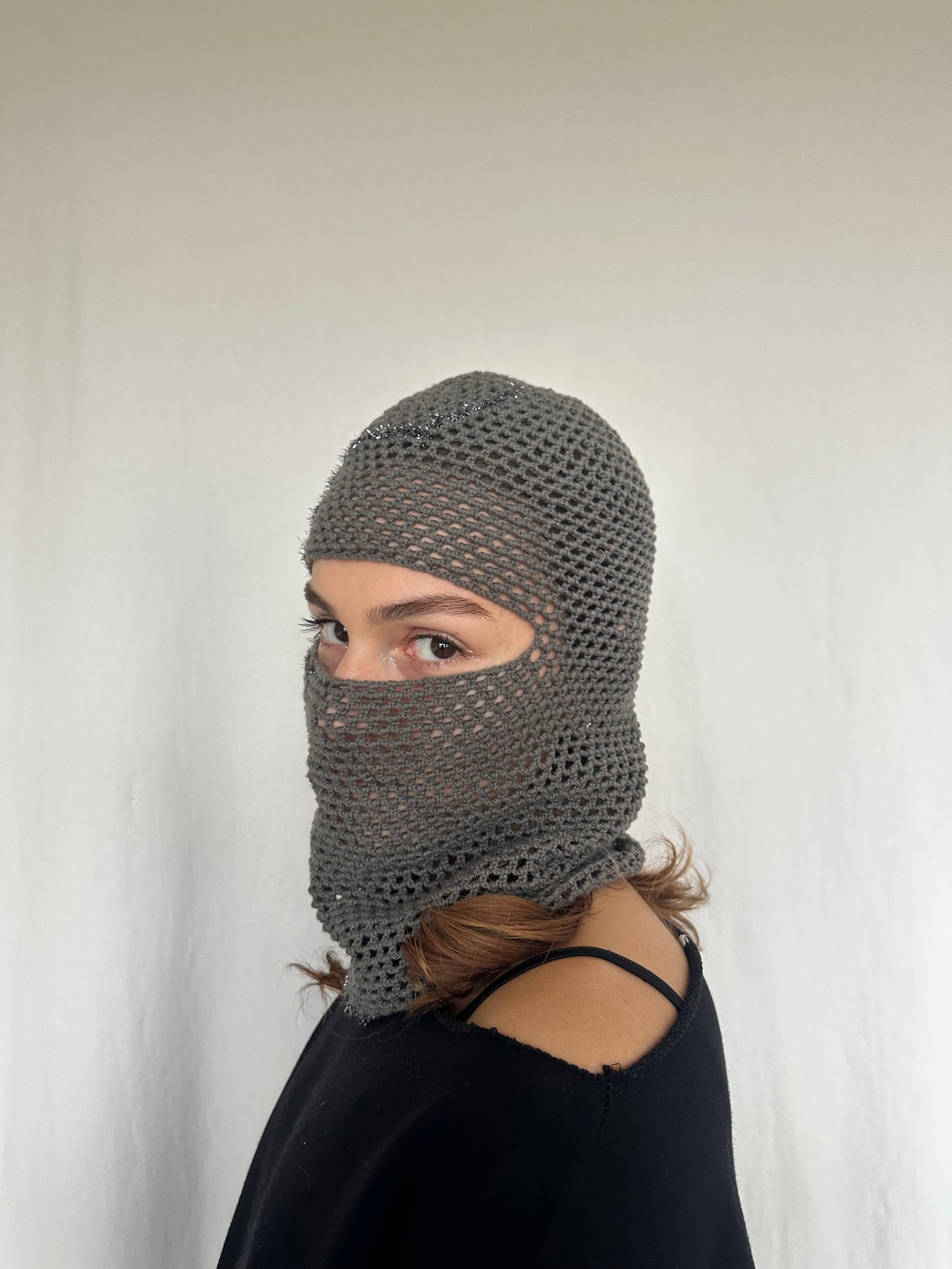Grey Hand-Crocheted Mask