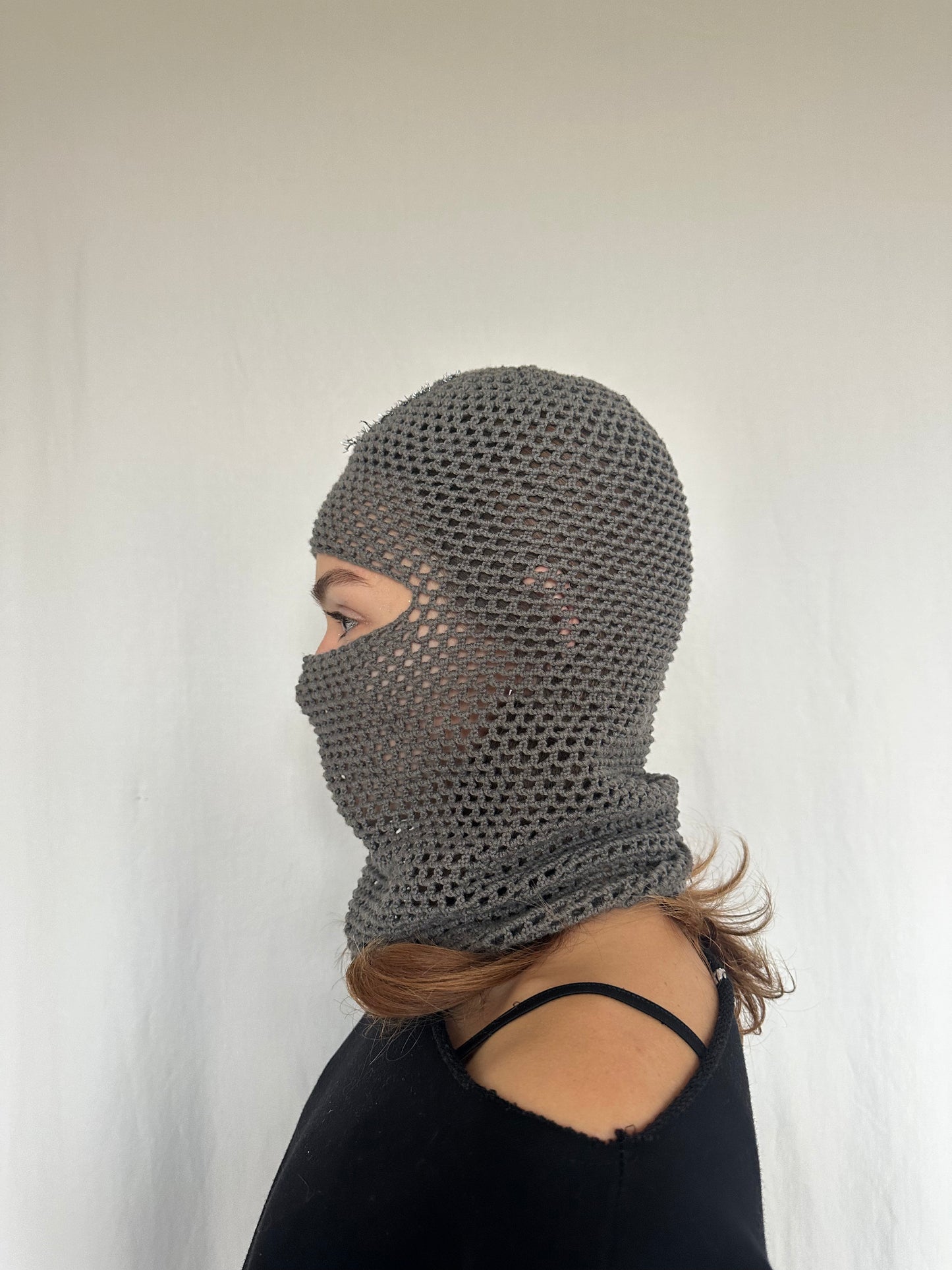 Grey Hand-Crocheted Mask