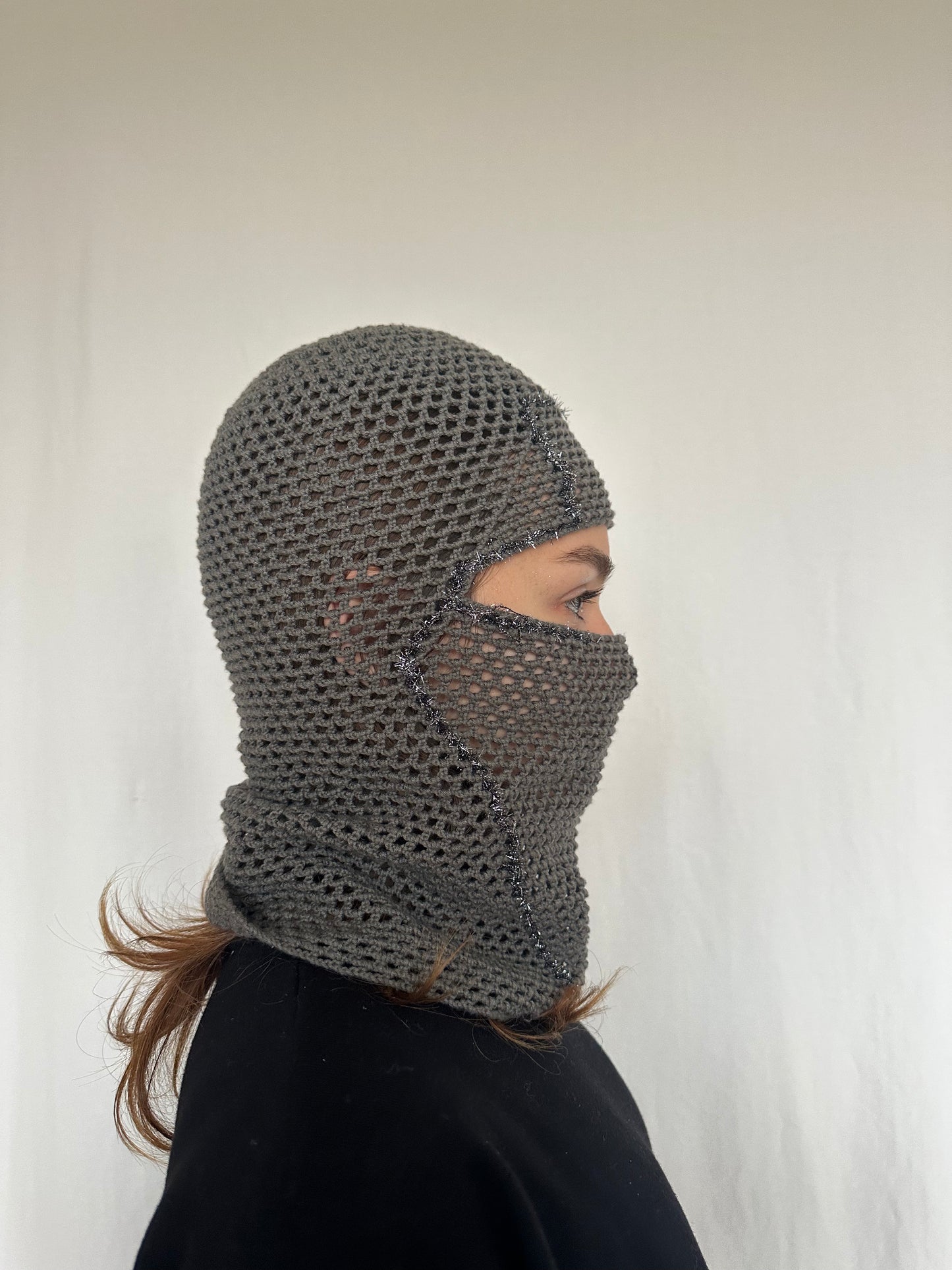 Grey Hand-Crocheted Mask